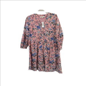 Loft 3/4 Sleeve Babydoll Lined Eyelet Pink Floral Dress. NWT. Ladies Size 10